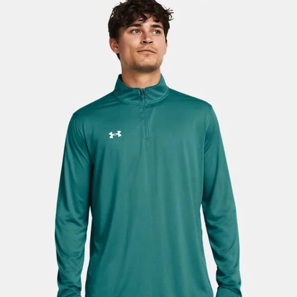 Under Armour Team Tech Mens Long Sleeve Quarter Zip Green 1376844-722 Size S - Picture 1 of 5